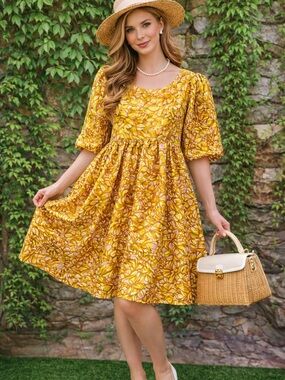 NWT KIKA VARGAS FOR TARGET Abstract Gold and Pink Print Babydoll Dress, M
